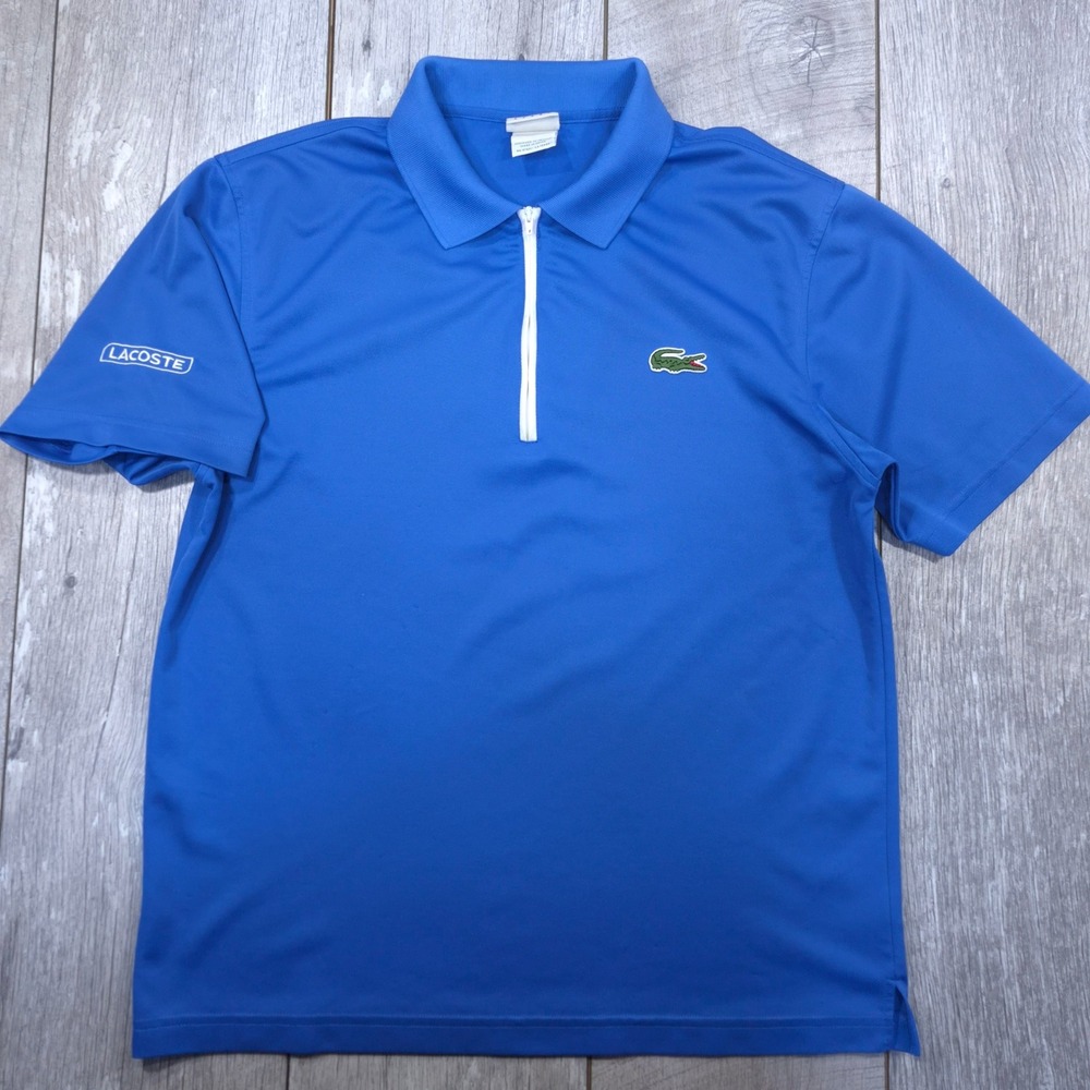 Lacoste Sport Polo Shirt Mens 4 Blue 1/4 Zip Short Sleeve Performance Logo